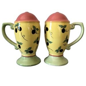 Pfaltzgraff ‎ Salt & Pepper Shakers Yellow Green Pink Pistoulet by Jana Kolpen